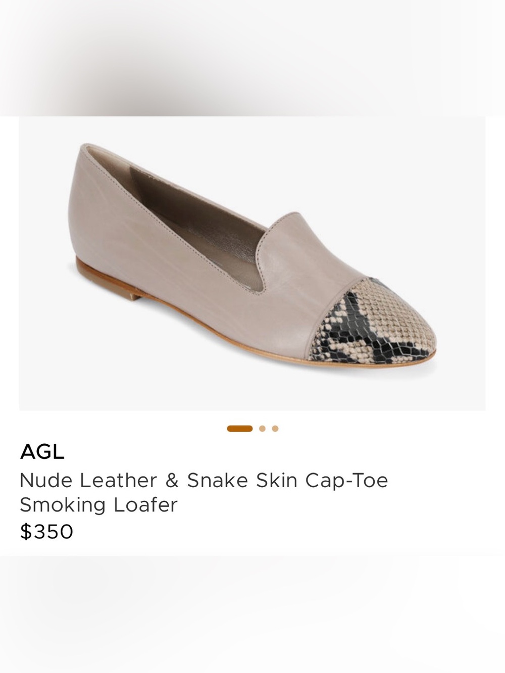 AGL Nude Leather Loafer with Snake-Print Cap Toe